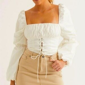 New Alana Eve White Puff Sleeve Corset Top Size Medium